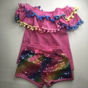 32.Rainbow  2 Piece Casual‎ Short Set For 12 to 18 months Baby Girl/ Outfit